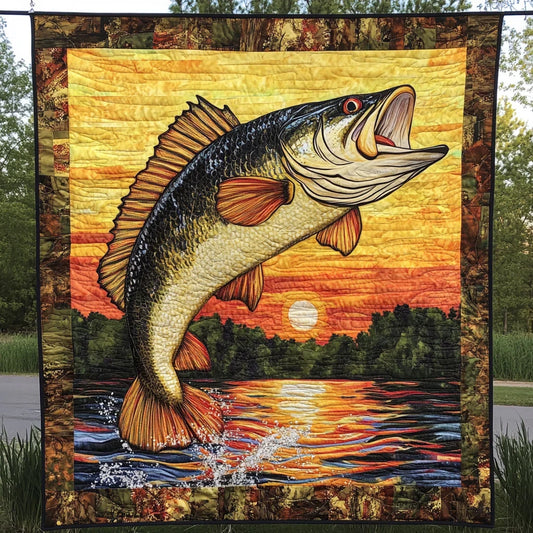 Largemouth Bass Here Quilt Blanket
