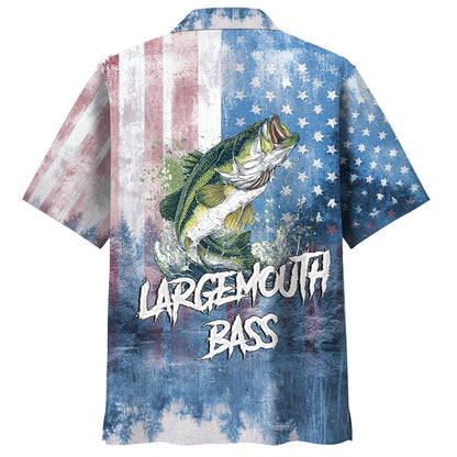 Largemouth Bass American Flag Hawaiian Shirt