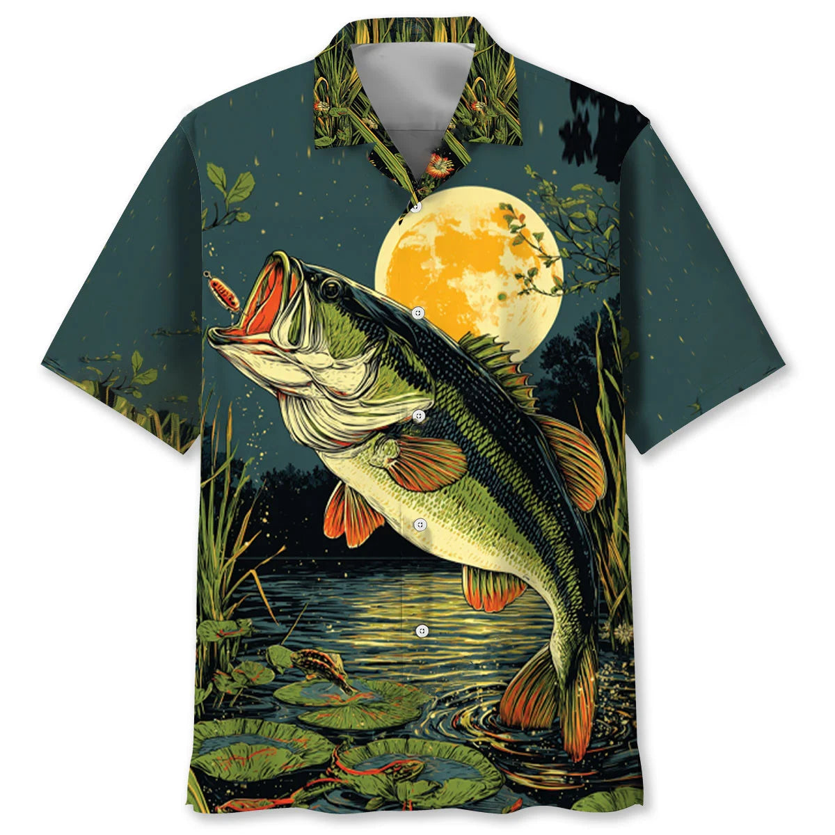 Largemouth Bass Moon Light Hawaiian Shirt