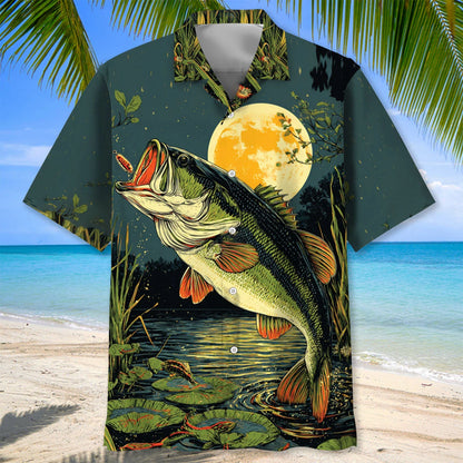 Largemouth Bass Moon Light Hawaiian Shirt