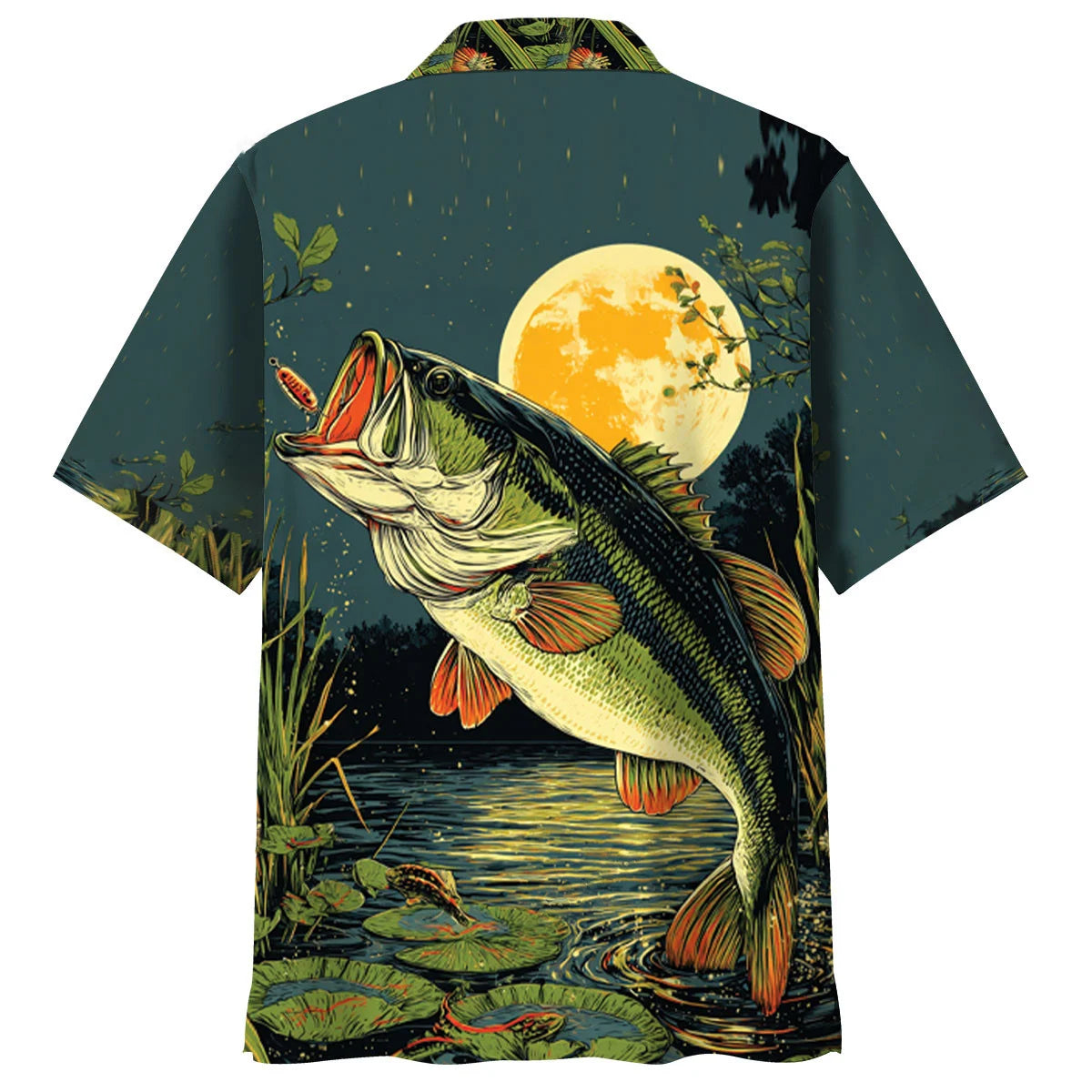 Largemouth Bass Moon Light Hawaiian Shirt