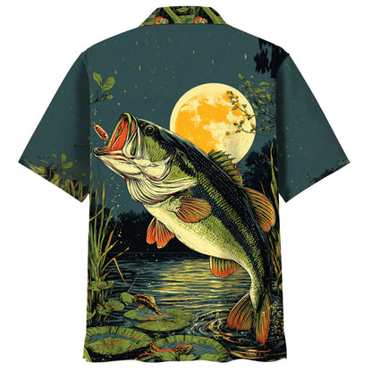 Largemouth Bass Moon Light Hawaiian Shirt