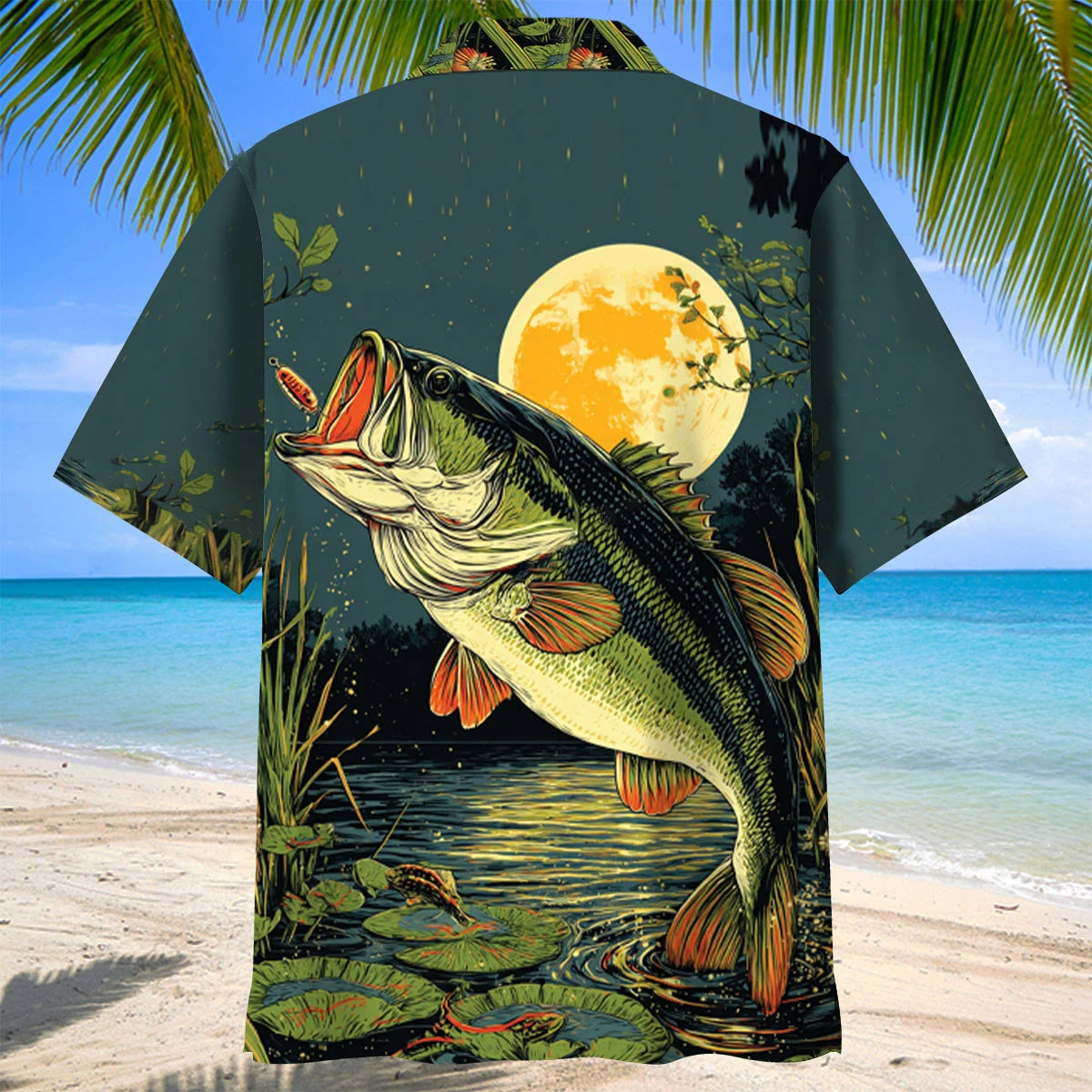 Largemouth Bass Moon Light Hawaiian Shirt