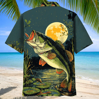 Largemouth Bass Moon Light Hawaiian Shirt