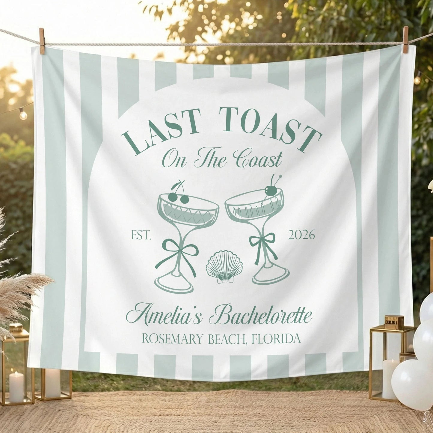 Last Toast Bachelorette Banner Personalized Coastal Bachelorette Party Backdrop Custom Name Beach Bachelorette Banner