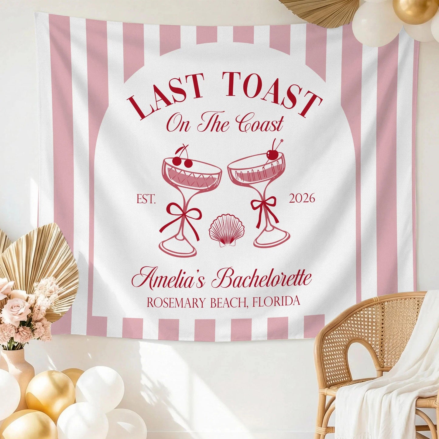 Last Toast Bachelorette Banner Personalized Coastal Bachelorette Party Backdrop Custom Name Beach Bachelorette Banner