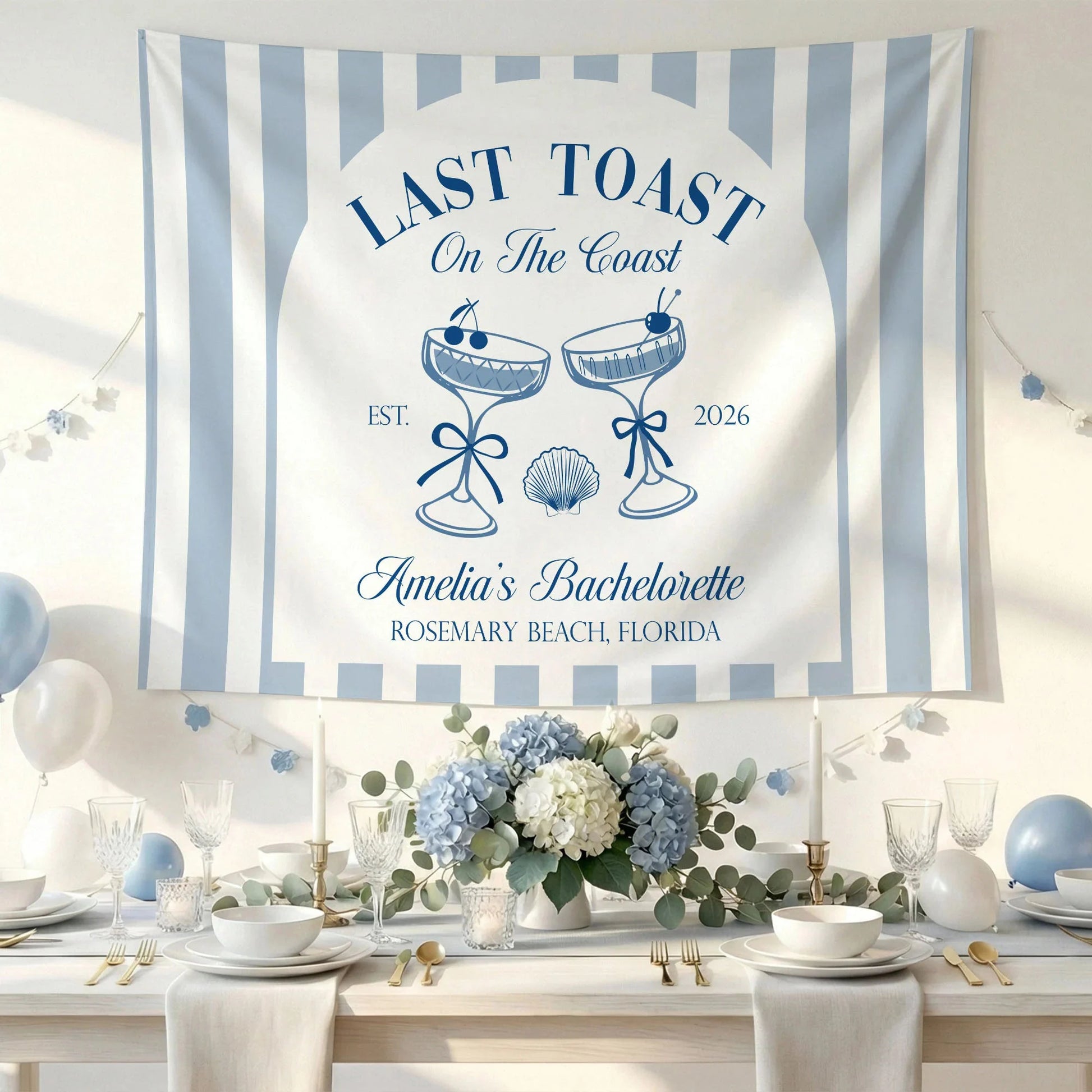 Last Toast Bachelorette Banner Personalized Coastal Bachelorette Party Backdrop Custom Name Beach Bachelorette Banner