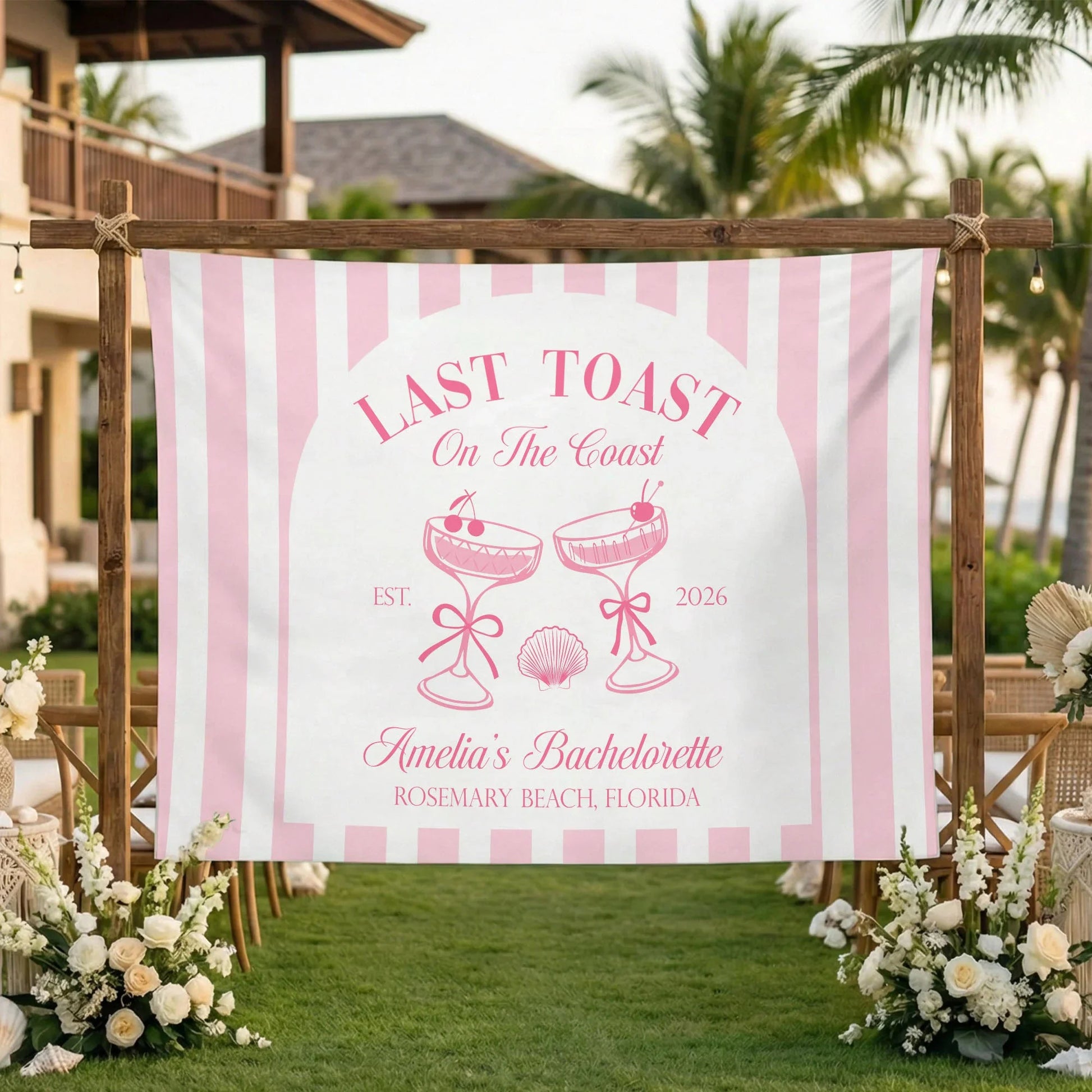 Last Toast Bachelorette Banner Personalized Coastal Bachelorette Party Backdrop Custom Name Beach Bachelorette Banner