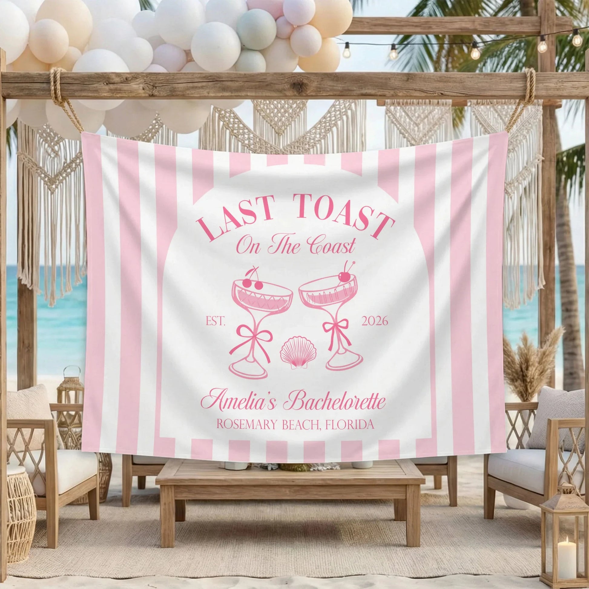 Last Toast Bachelorette Banner Personalized Coastal Bachelorette Party Backdrop Custom Name Beach Bachelorette Banner