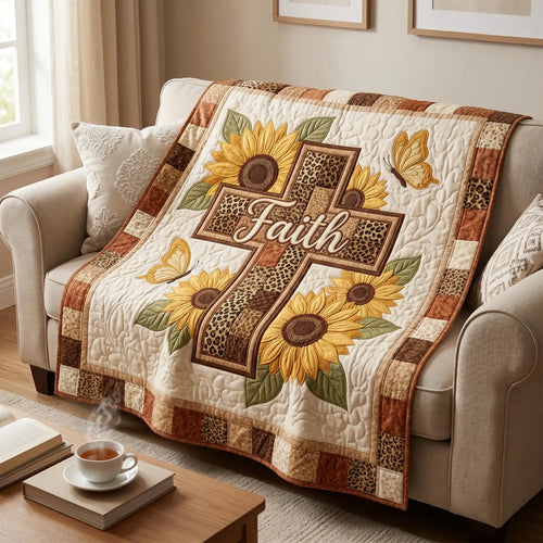 Leopard Cross Sunflower Quilt Blanket