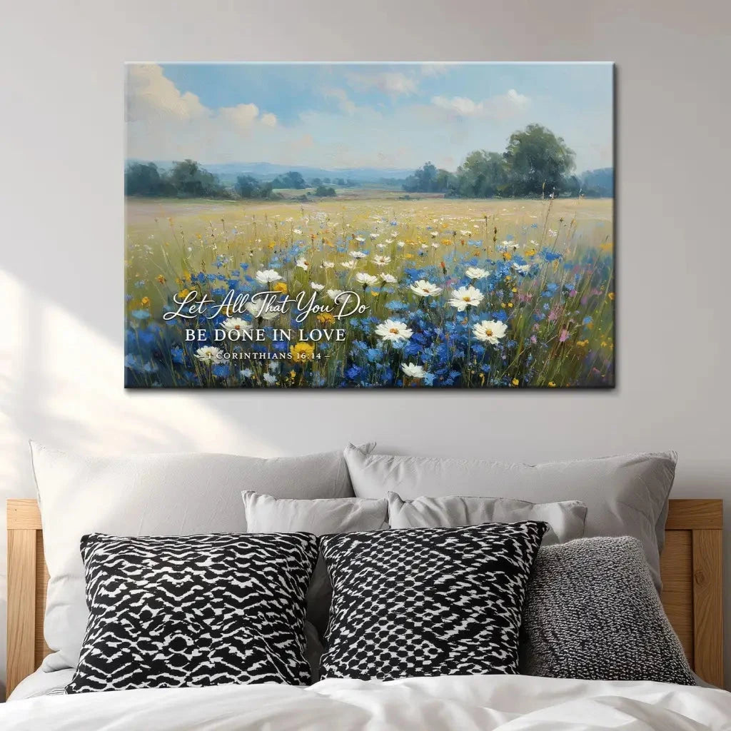let all that you do be done in love 1 corinthians 16 14 bible verse wall art canvas (Landscape) (view 3)