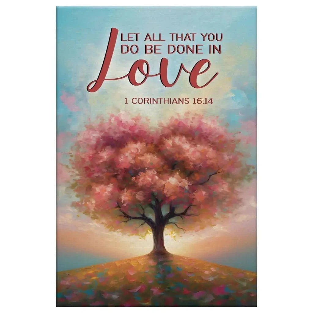 let all that you do be done in love heart shape tree wall art canvas (Landscape) (view 6)