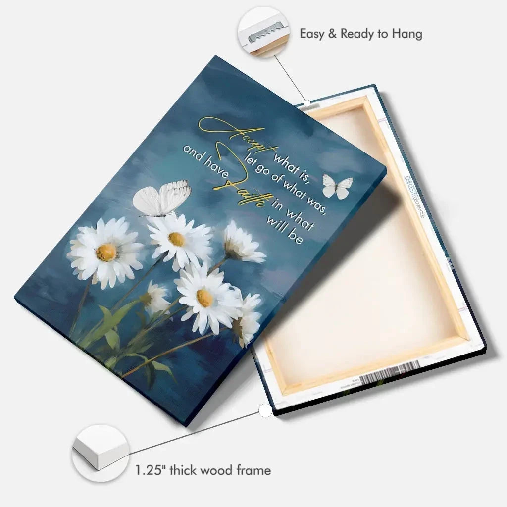 accept what is let go of what was daisies and butterflies christian wall art canvas (Landscape) (view 8)