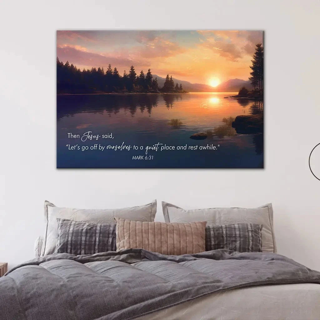let s go off by ourselves to a quiet place and rest awhile mark 6 31 canvas wall art (Landscape) (view 4)
