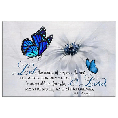 psalm 19 14 let the words of my mouth canvas butterfly christian wall art (Landscape) (view 3)