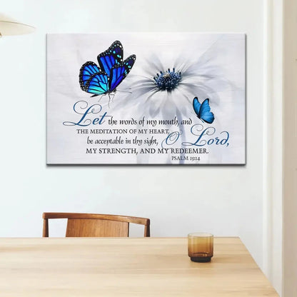 psalm 19 14 let the words of my mouth canvas butterfly christian wall art (Landscape) (view 5)