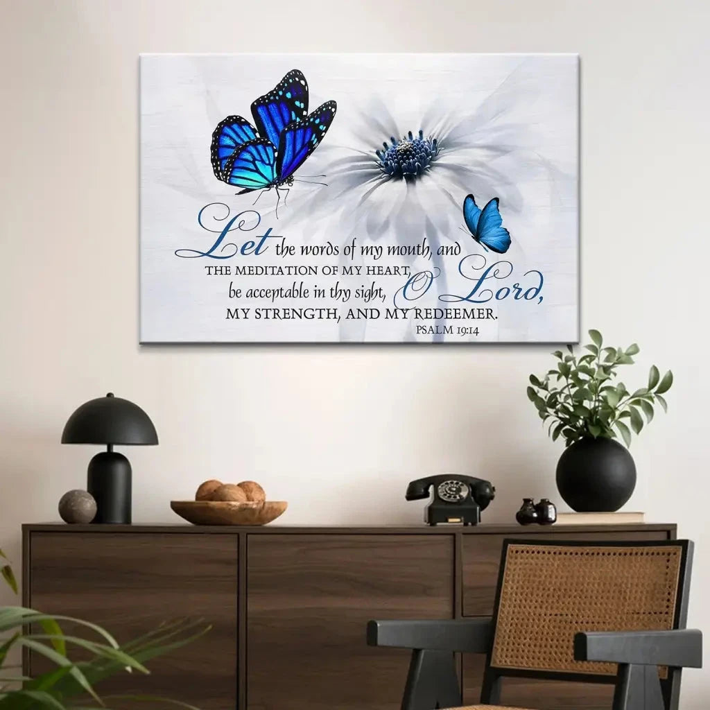psalm 19 14 let the words of my mouth canvas butterfly christian wall art (Landscape) (view 6)