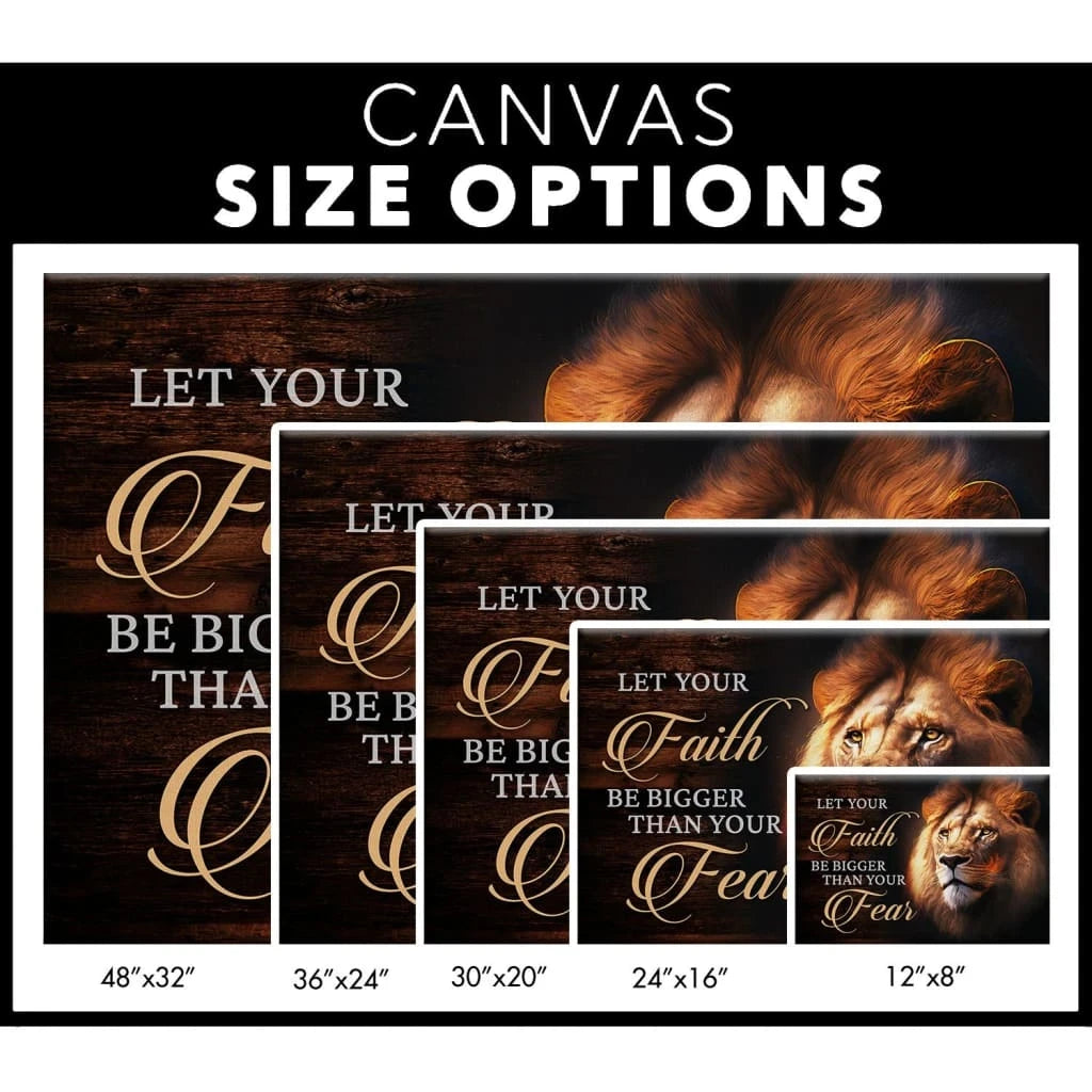 lion of judah let your faith be bigger than your fear wall art canvas (Landscape) (view 3)