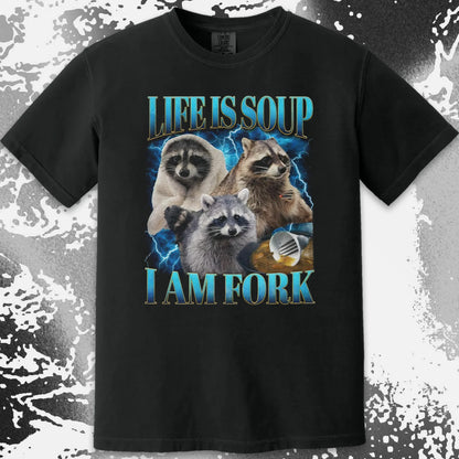 Life Is Soup I Am Fork Raccoon Shirt – Existential Meme Tee, funny meme tee gift (view 4)