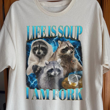 Life Is Soup I Am Fork Raccoon Shirt – Existential Meme Tee, funny meme tee gift (view 2)