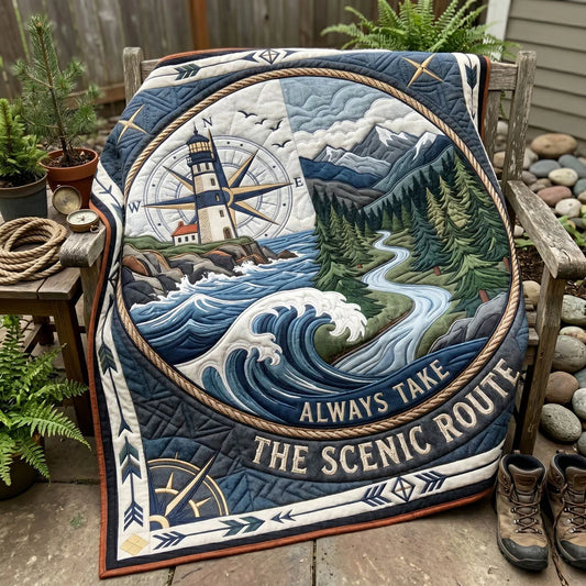 Lighthouse And Mountain Escape Quilt Blanket