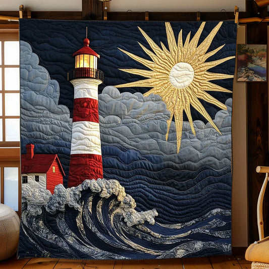 Lighthouse At Dusk Quilt Blanket