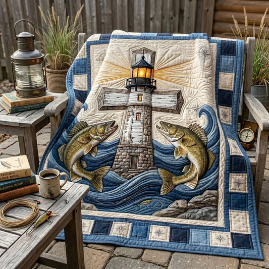 Lighthouse Cross And Walleye Faith Quilt Blanket