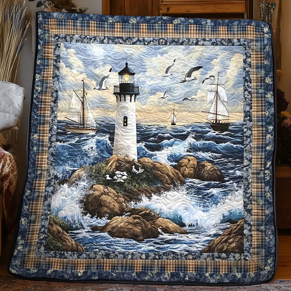 Lighthouse Wave Quilt Blanket