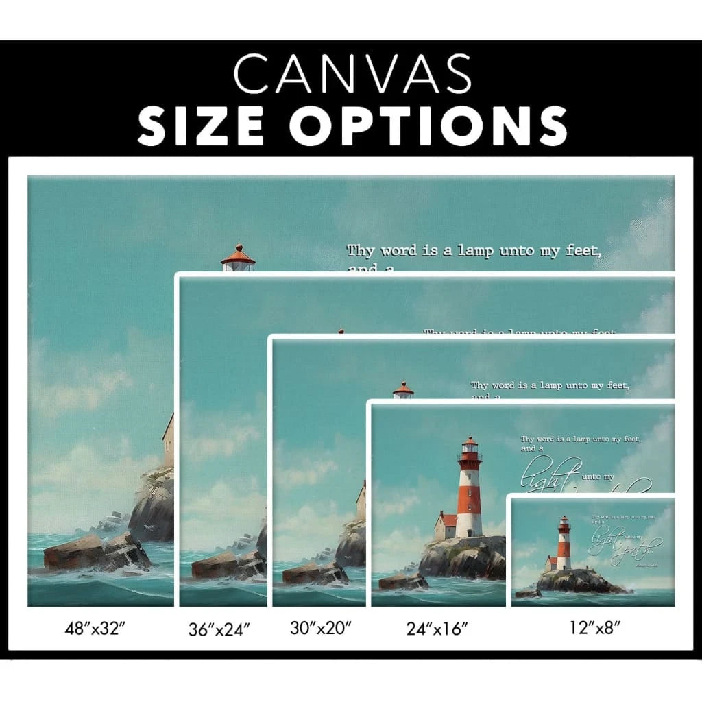 lighthouse psalm 119 105 thy word is a lamp wall art canvas (Landscape) (view 5)