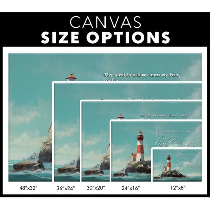 lighthouse psalm 119 105 thy word is a lamp wall art canvas (Landscape) (view 5)