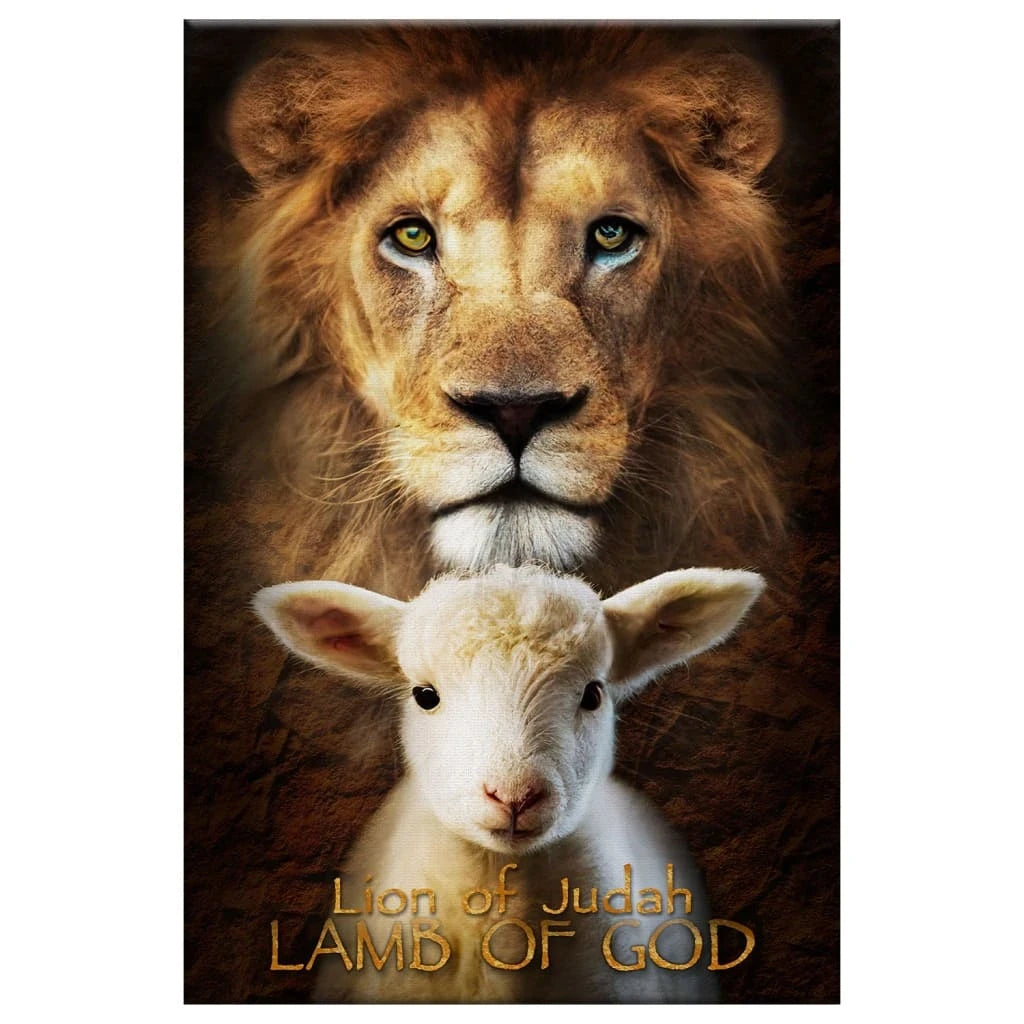 lion of judah and lamb of god stand together wall art canvas print (view 5)