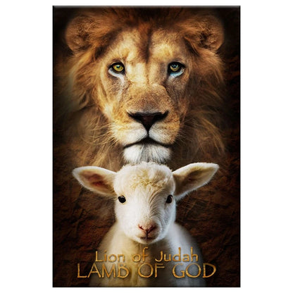 lion of judah and lamb of god stand together wall art canvas print (view 5)