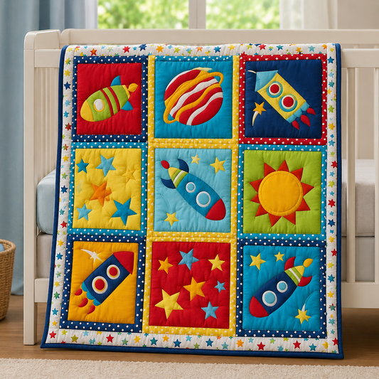 Little Astronaut Quilt Blanket - Quilted Blanket by OtterMia