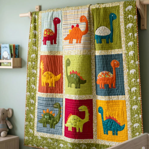 Little Dino Quilt Blanket - Quilted Blanket by OtterMia