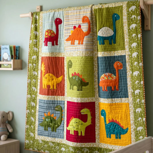 Little Dino Quilt Blanket - Quilted Blanket by OtterMia