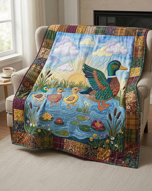 Little Duck Waddles Quilt Blanket - Quilted Blanket by OtterMia