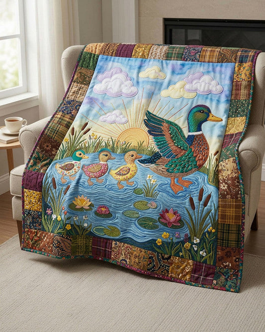 Little Duck Waddles Quilt Blanket - Quilted Blanket by OtterMia