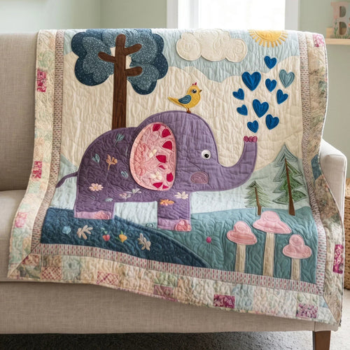 Little Elephant Quilt Blanket - Quilted Blanket by OtterMia