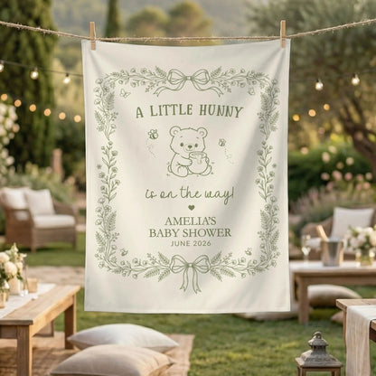 Little Hunny Baby Shower Banner Personalized Winnie Baby Shower Backdrop Custom Name Baby Shower Banner, baby shower decor