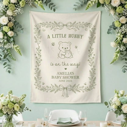 Little Hunny Baby Shower Banner Personalized Winnie Baby Shower Backdrop Custom Name Baby Shower Banner, baby shower decor