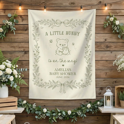 Little Hunny Baby Shower Banner Personalized Winnie Baby Shower Backdrop Custom Name Baby Shower Banner, baby shower decor