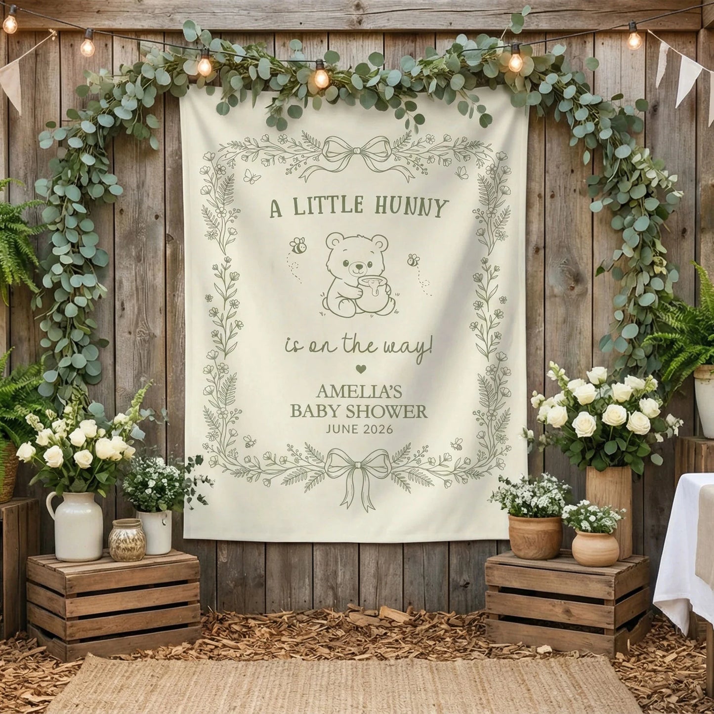 Little Hunny Baby Shower Banner Personalized Winnie Baby Shower Backdrop Custom Name Baby Shower Banner, baby shower decor