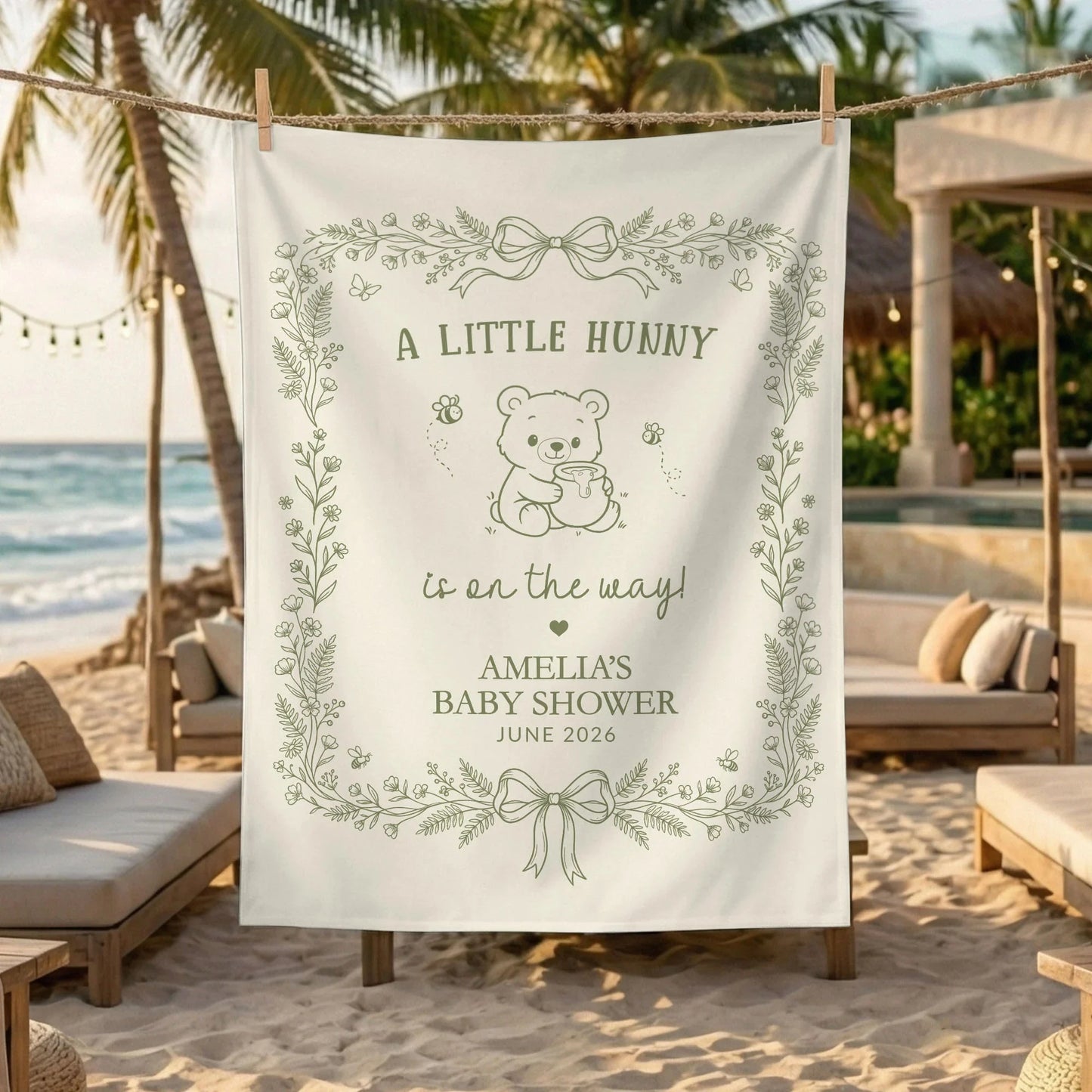 Little Hunny Baby Shower Banner Personalized Winnie Baby Shower Backdrop Custom Name Baby Shower Banner, baby shower decor