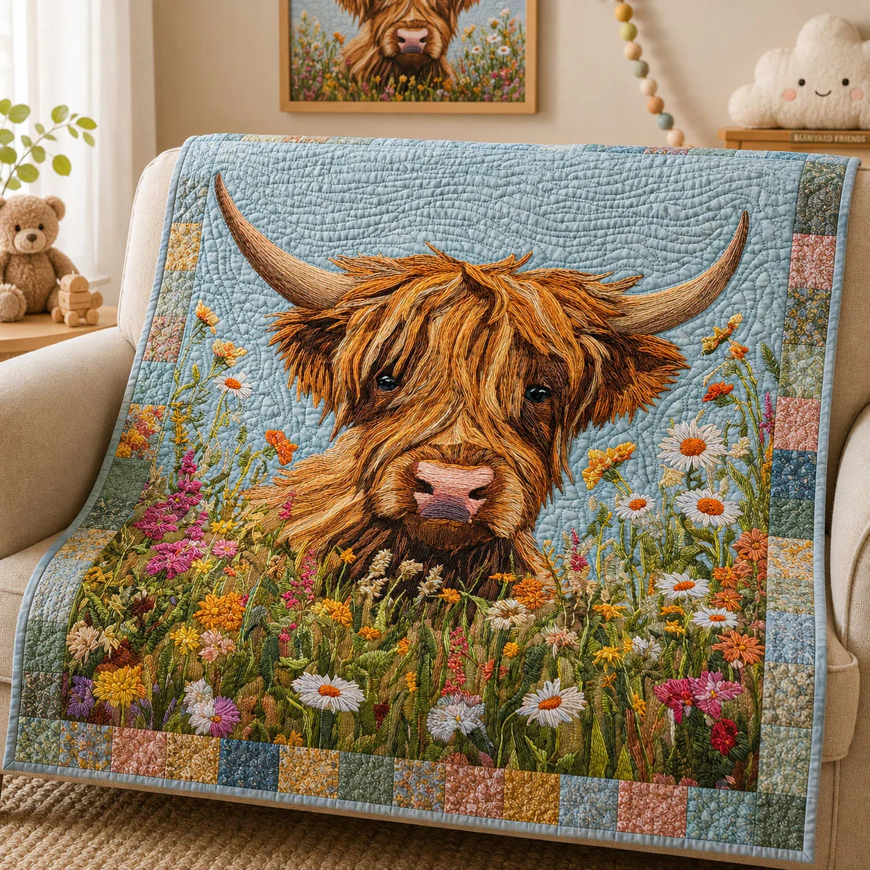 Little Moo Quilt Blanket - Quilted Blanket by OtterMia