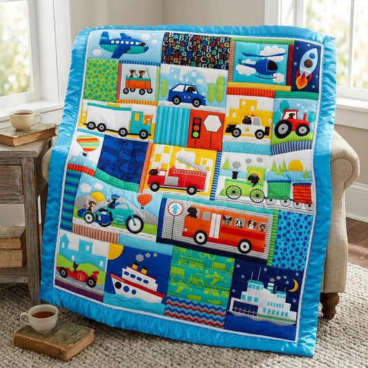 Little Wheels Quilt Blanket - Quilted Blanket by OtterMia