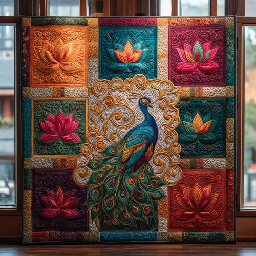 Lotus Peacock Quilt Blanket