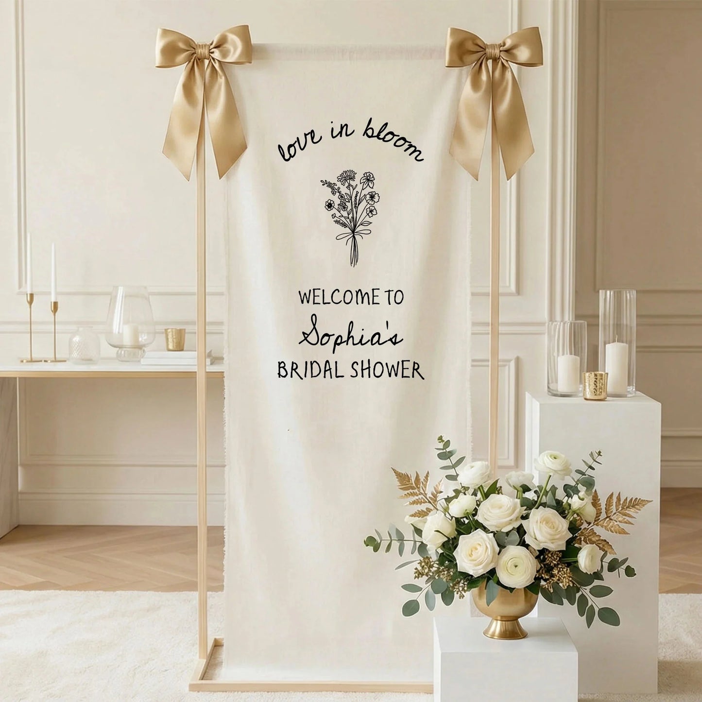 Love in Bloom Bridal Shower Banner Personalized Custom Name Bridal Shower Welcome Backdrop Decor, bridal shower decor