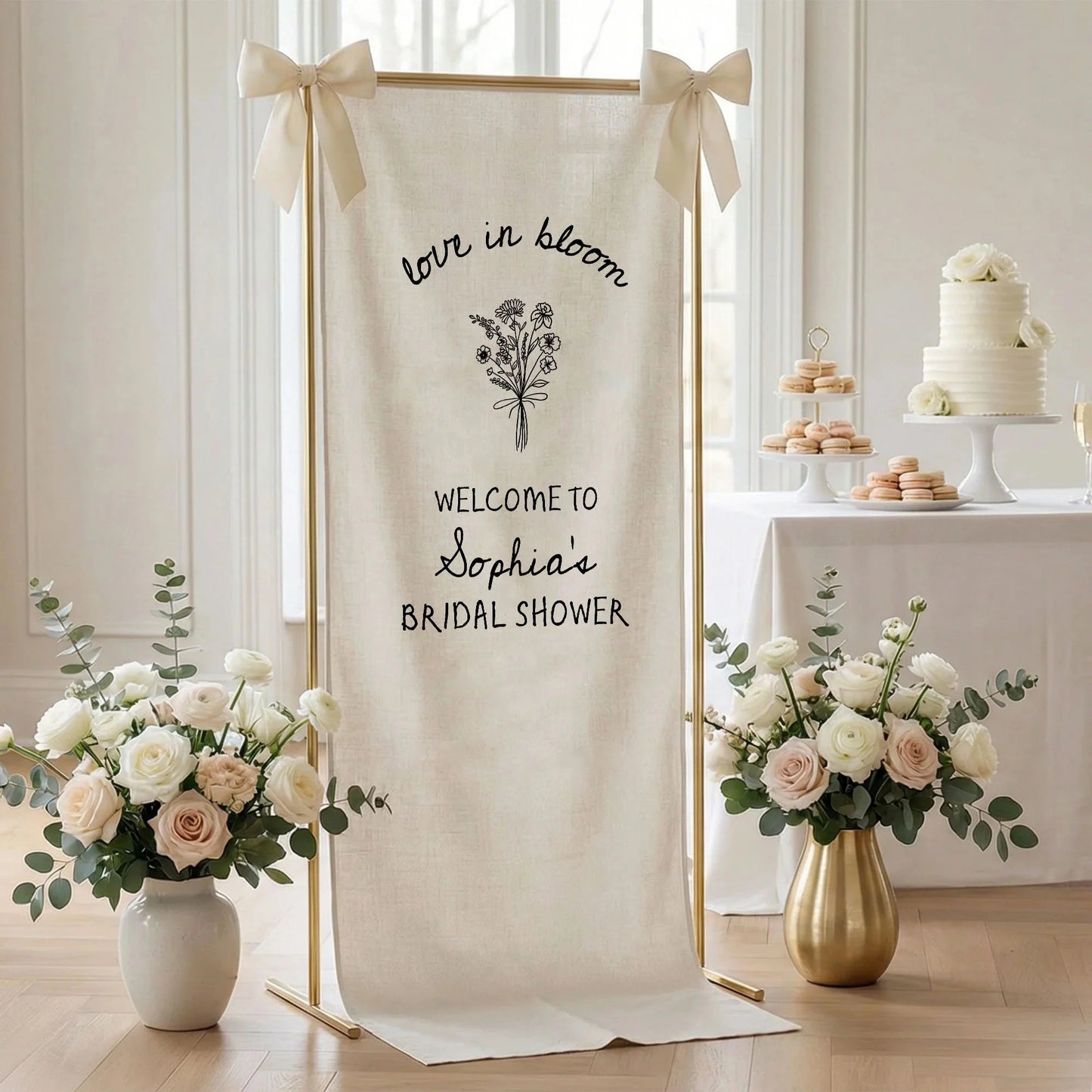 Love in Bloom Bridal Shower Banner Personalized Custom Name Bridal Shower Welcome Backdrop Decor, bridal shower decor