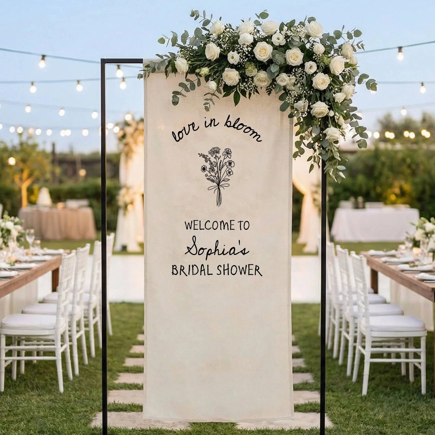 Love in Bloom Bridal Shower Banner Personalized Custom Name Bridal Shower Welcome Backdrop Decor, bridal shower decor