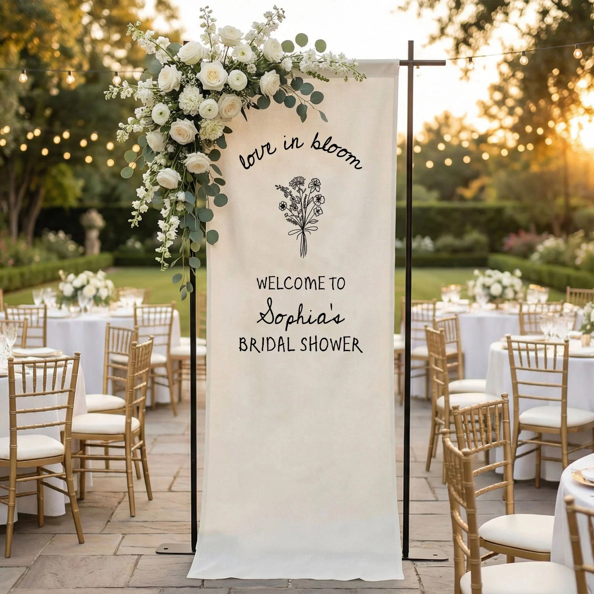Love in Bloom Bridal Shower Banner Personalized Custom Name Bridal Shower Welcome Backdrop Decor, bridal shower decor